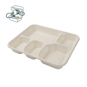 5 Compartment Sugarcane Bagasse Meal Tray Biodegradable Compostable Disposable Food Container