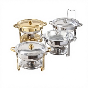 Hotel and Restaurant Supplies Stainless Steel Gold Plated Round Buffet Stove Chafing Dish