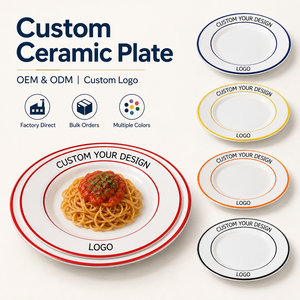 Custom Ceramic Pasta Plate with Logo Color Rim Porcelain