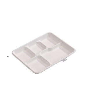 Wholesale Biodegradable Disposable Dinnerware 5 Compartments Tray Sugarcane Bagasse